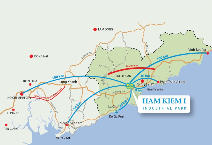 Vị trí địa lý Khu công nghiệp Hàm Kiệm 1